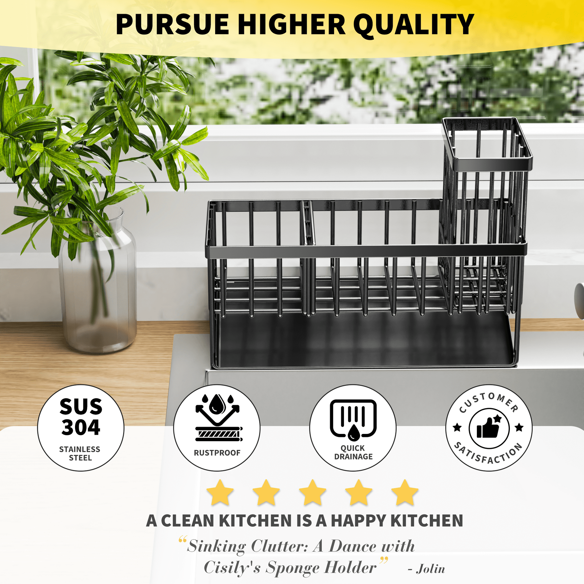 Elevate Your Kitchen Organization with the Cisily Stainless Steel Sink Caddy - Rust-Resistant and Space-Saving Design!