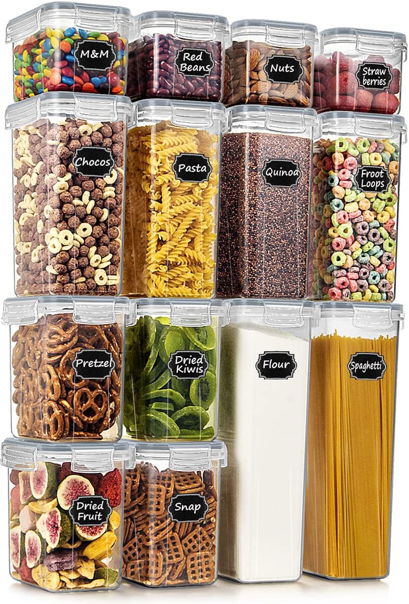 Maximize Your Kitchen Space with Our 14PC Airtight Food Storage Container Set - Perfect for Cereal, Flour, and Sugar Organization!