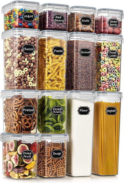 Maximize Your Kitchen Space with Our 14PC Airtight Food Storage Container Set - Perfect for Cereal, Flour, and Sugar Organization!