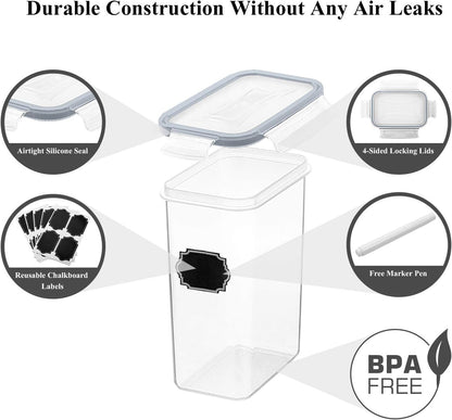 Maximize Your Kitchen Space with Our 14PC Airtight Food Storage Container Set - Perfect for Cereal, Flour, and Sugar Organization!