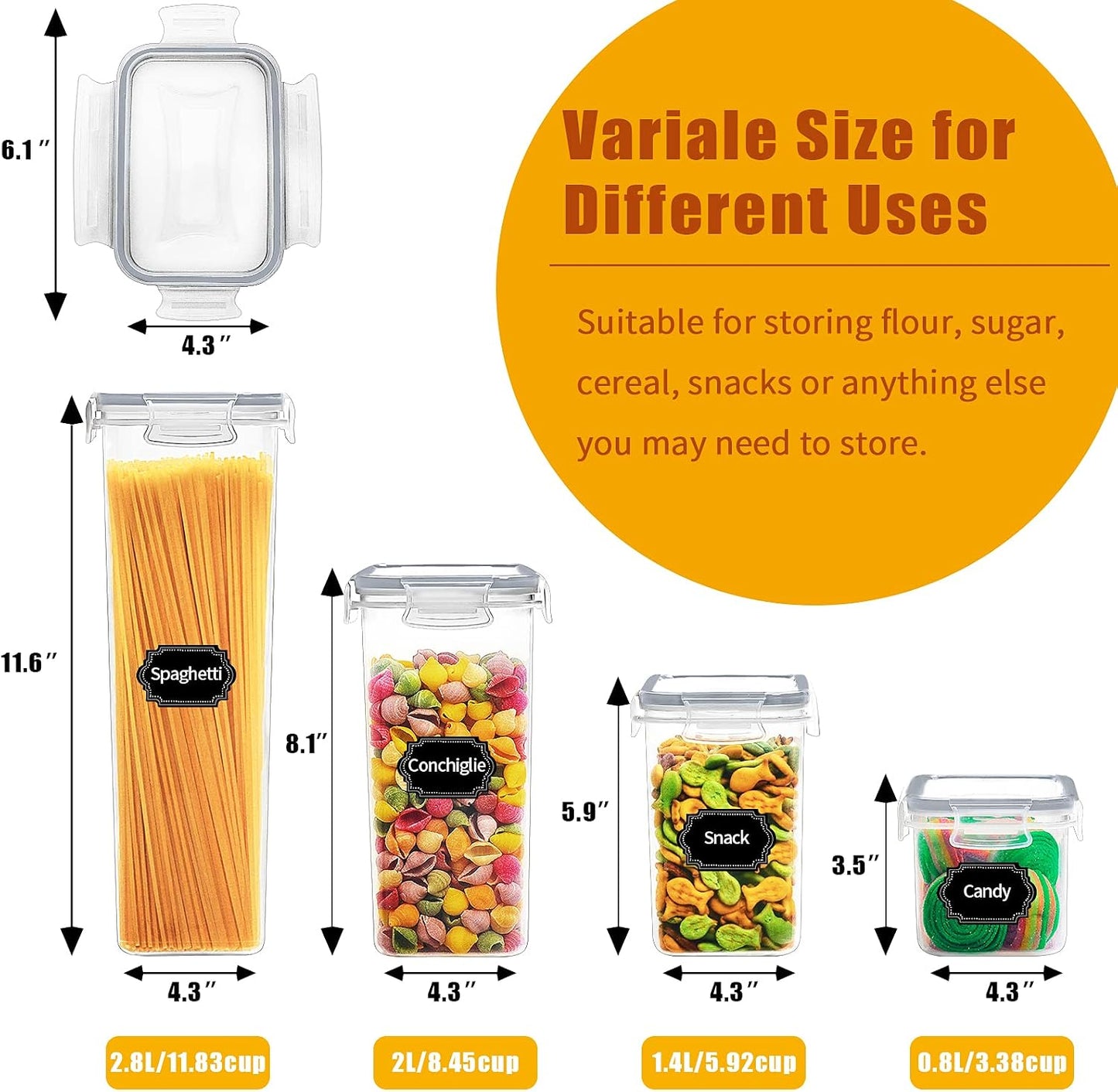 Maximize Your Kitchen Space with Our 14PC Airtight Food Storage Container Set - Perfect for Cereal, Flour, and Sugar Organization!