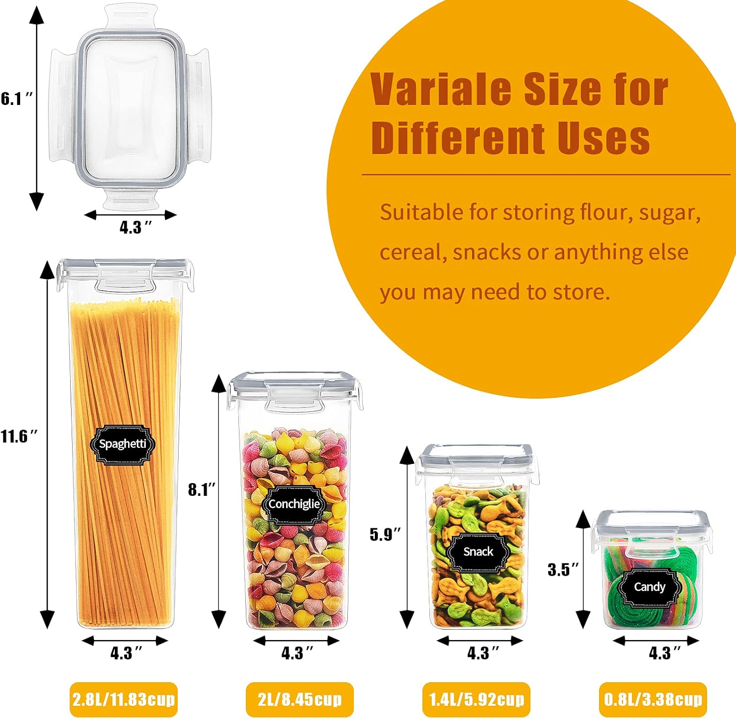 Maximize Your Kitchen Space with Our 14PC Airtight Food Storage Container Set - Perfect for Cereal, Flour, and Sugar Organization!