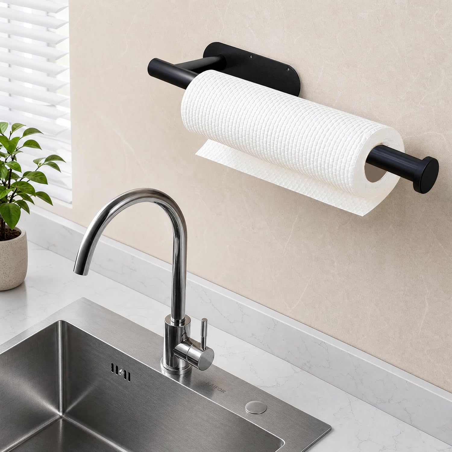 Stylish Black Wall-Mounted Paper Towel Holder – Space-Saving Solution for Your Kitchen and Bathroom