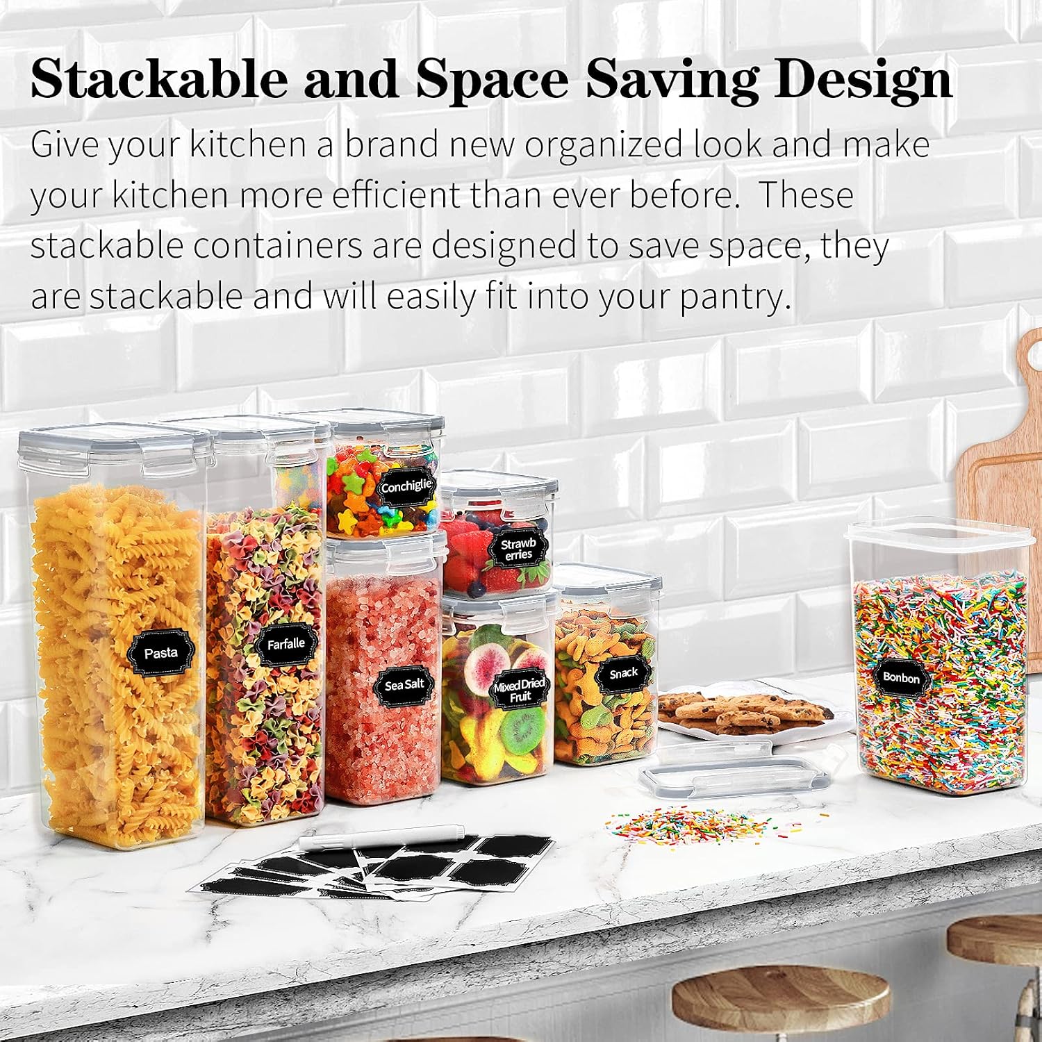 Maximize Your Kitchen Space with Our 14PC Airtight Food Storage Container Set - Perfect for Cereal, Flour, and Sugar Organization!