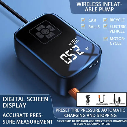 Powerful Wireless Car Air Compressor - Rechargeable Electric Tire Inflator for Motorcycles, Bicycles, Boats, and More!