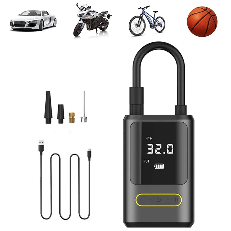 Powerful Wireless Car Air Compressor - Rechargeable Electric Tire Inflator for Motorcycles, Bicycles, Boats, and More!