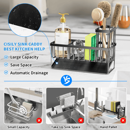 Elevate Your Kitchen Organization with the Cisily Stainless Steel Sink Caddy - Rust-Resistant and Space-Saving Design!