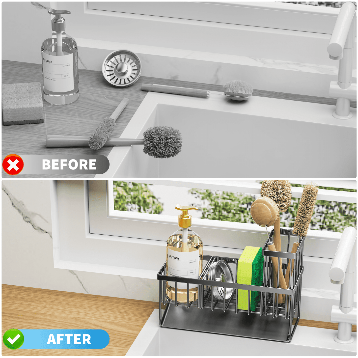 Elevate Your Kitchen Organization with the Cisily Stainless Steel Sink Caddy - Rust-Resistant and Space-Saving Design!